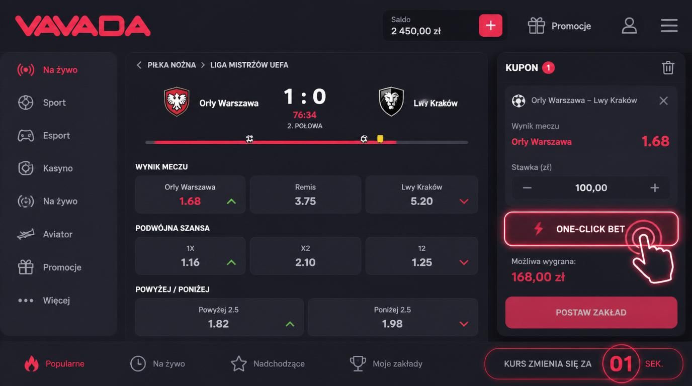 Przycisk One-Click Bet w akcji na urządzeniu mobilnym