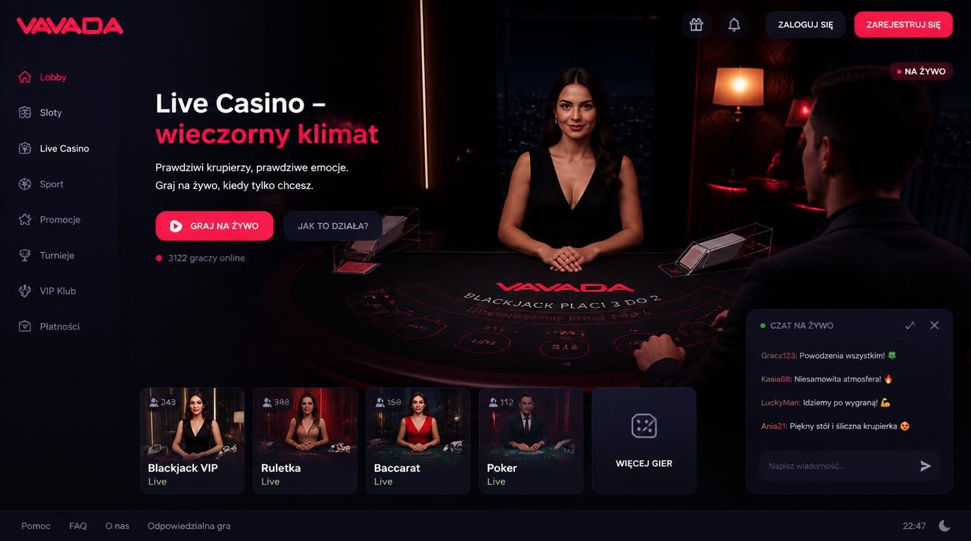 Stoły na żywo, dealer i nocna atmosfera